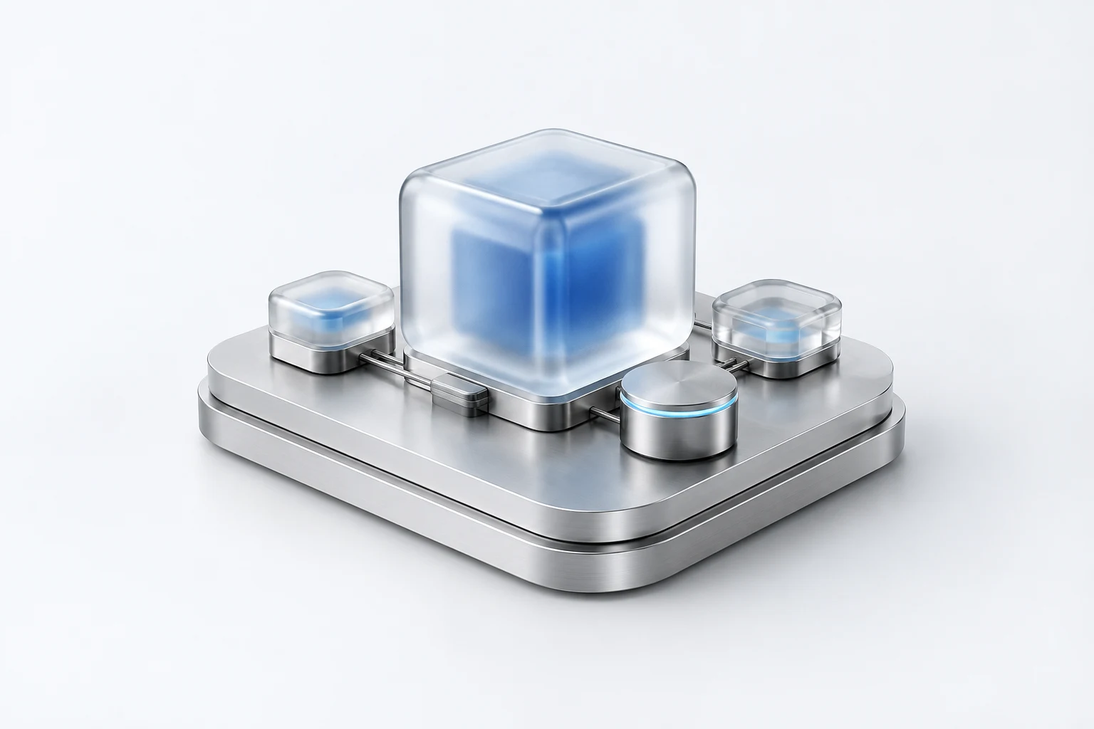 Frosted glass modules resting on a solid silver foundation